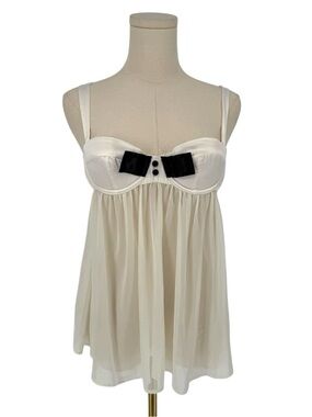 Victoria's Secret Ivory Babydoll Chemise with Black Bow Accent